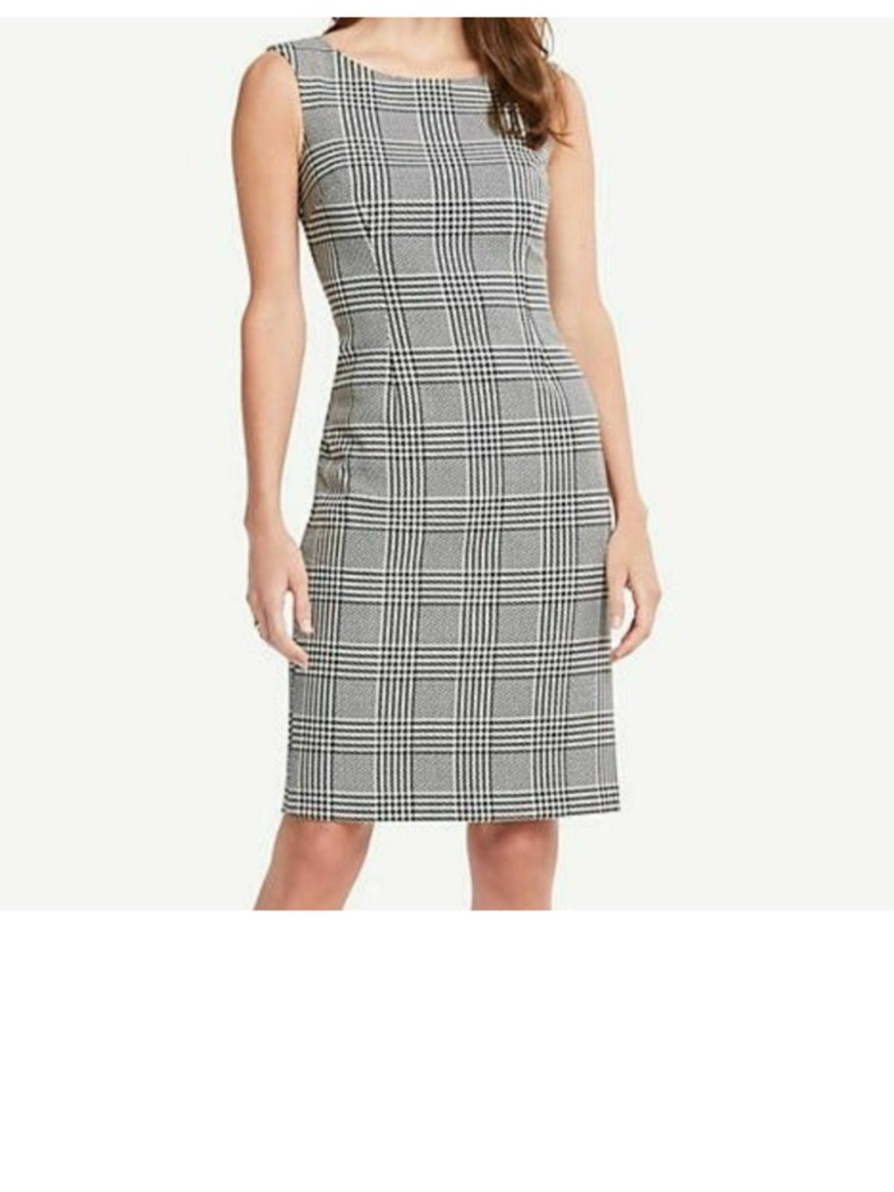 ANN TAYLOR BLACK & WHITE HERRINGBONE PLAID CAREER CASUAL DRESS
